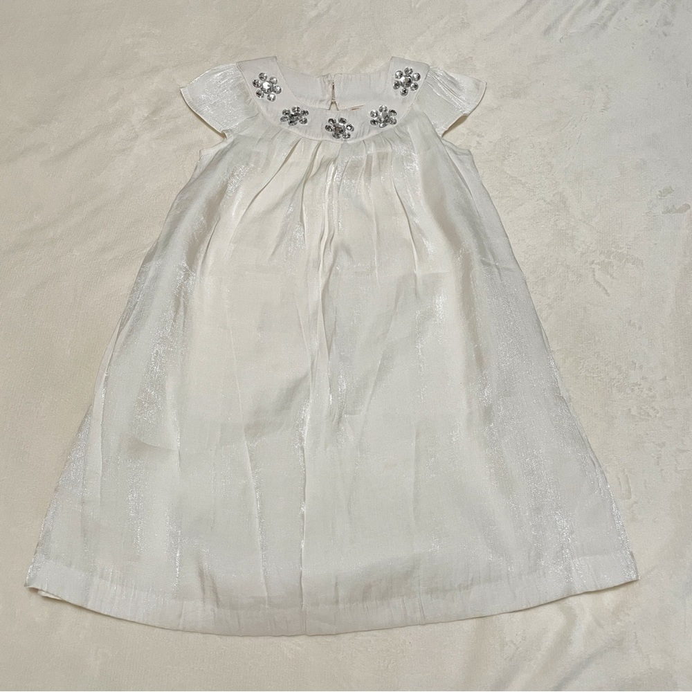 Gymboree Size 7 Girls White/Silver Rhinestone Flower Holiday Dress
